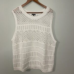 Talbots Sweater Vest Knit Sleeveless Open Stitch White Cotton Blend 2X